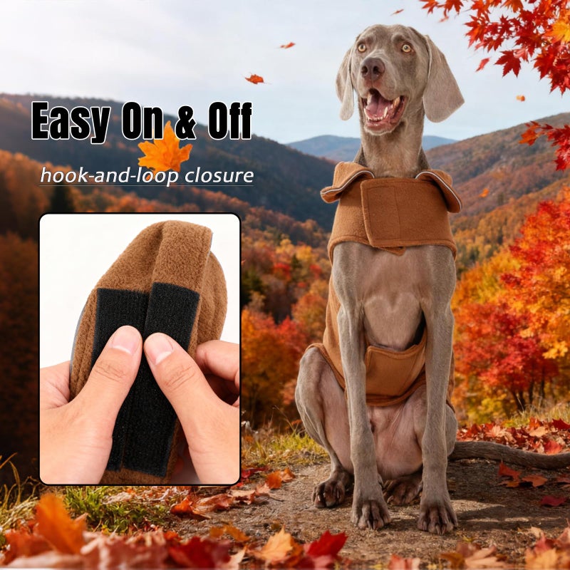 DENTRUN Reversible Dog Coat - Windproof Polar Fleece Vest with Reflective Neck Strips, Hook & Loop Closures, Easy-On Cold Weather Jacket for Medium Puppies (Medium Dogs Gear) - Image 5